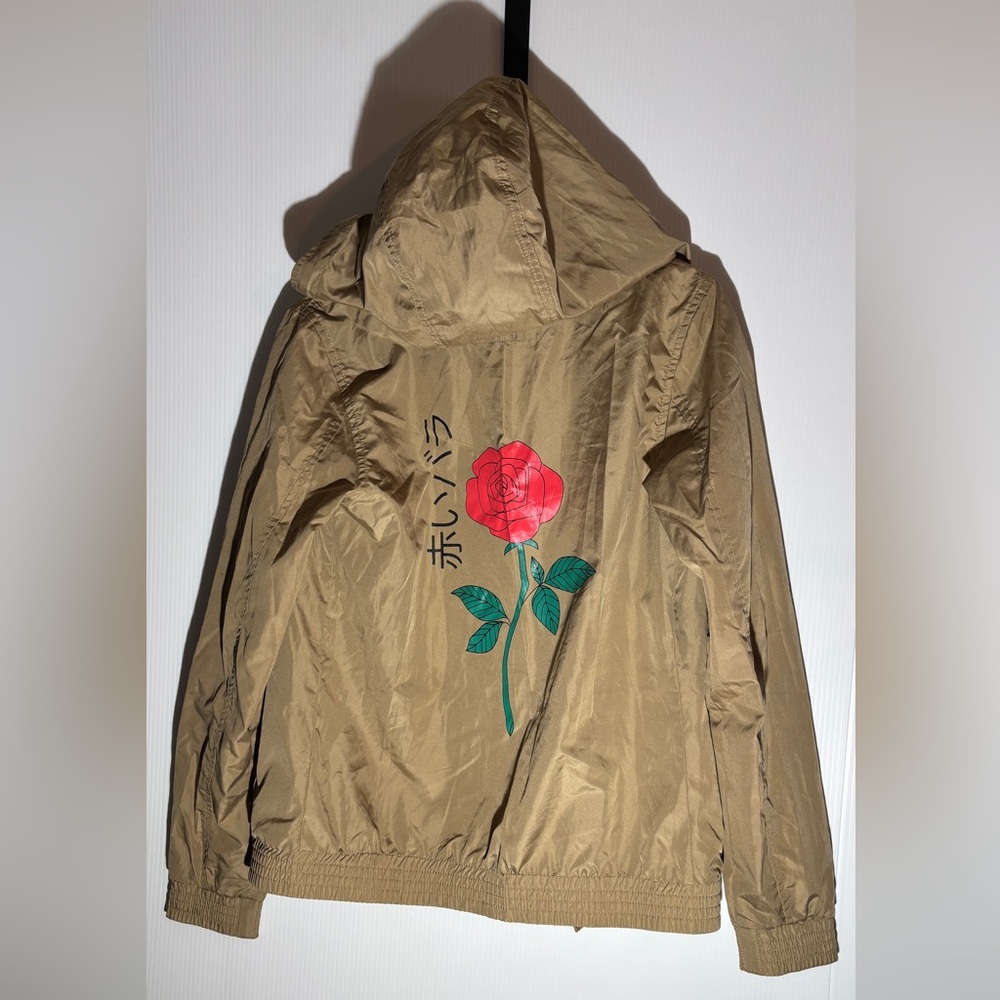 Tan Jacket with Red Rose Design size small